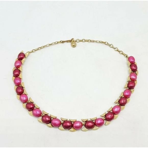 Pink Thermoset Beige Enamel Gold Tone Mid Century - Picture 1 of 5